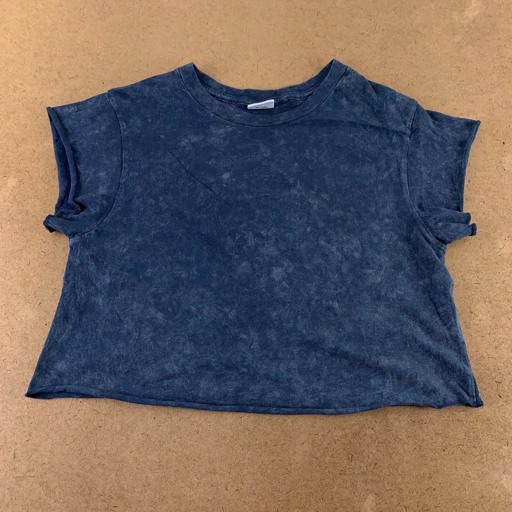 Bloom Pop Women's Size Large Navy Washed Crew Neck Short Sleeve Cropped Tee NWT